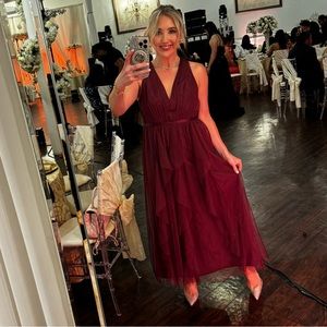 Maroon formal tulle maxi dress